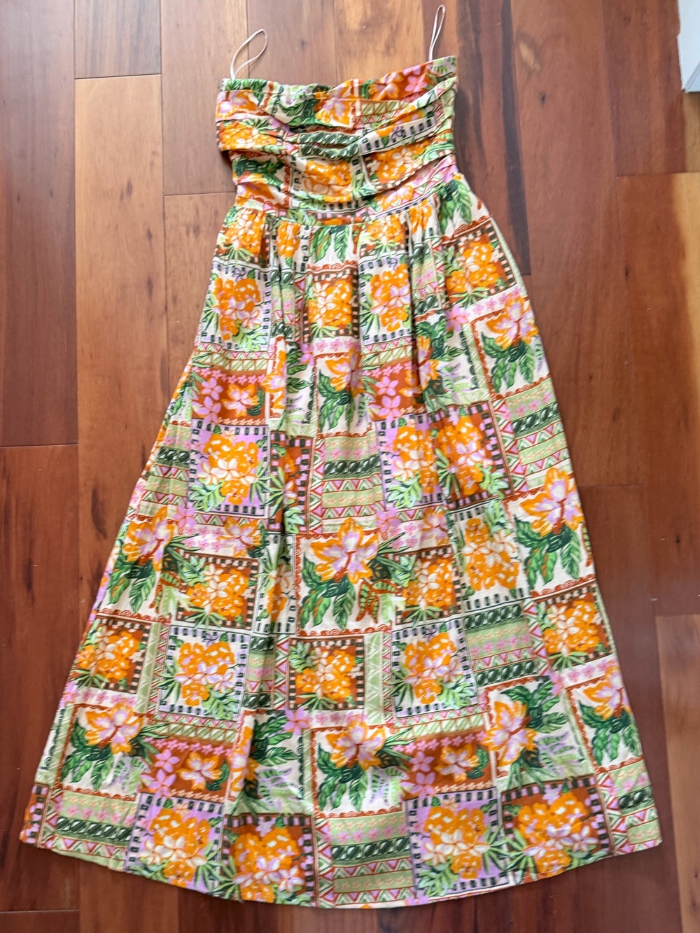 Floral Strapless Maxi Dress in Orange and Pink